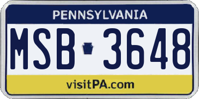 PA license plate MSB3648