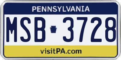 PA license plate MSB3728