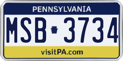 PA license plate MSB3734