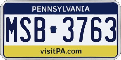 PA license plate MSB3763