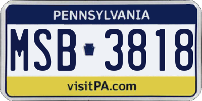 PA license plate MSB3818