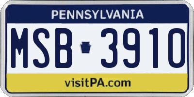 PA license plate MSB3910