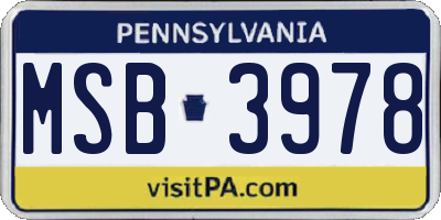 PA license plate MSB3978