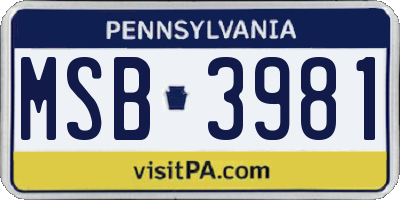 PA license plate MSB3981