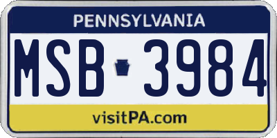 PA license plate MSB3984