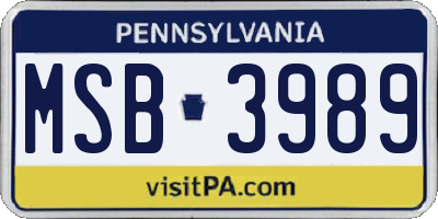 PA license plate MSB3989
