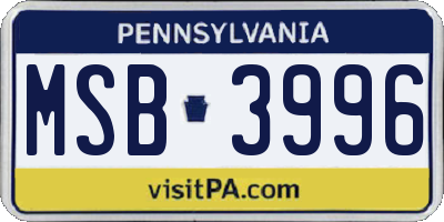 PA license plate MSB3996