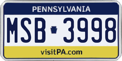 PA license plate MSB3998