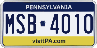 PA license plate MSB4010