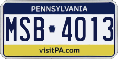 PA license plate MSB4013