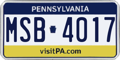 PA license plate MSB4017