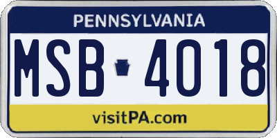 PA license plate MSB4018