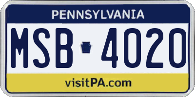 PA license plate MSB4020