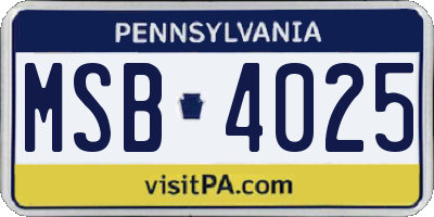 PA license plate MSB4025