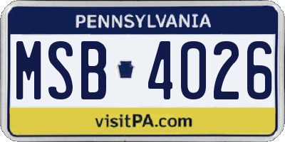 PA license plate MSB4026