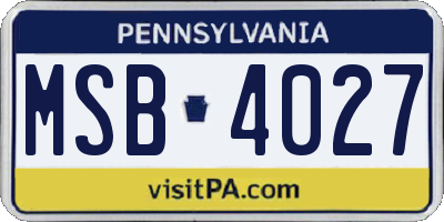 PA license plate MSB4027