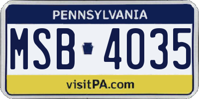 PA license plate MSB4035