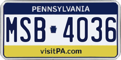 PA license plate MSB4036