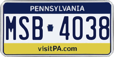 PA license plate MSB4038