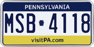 PA license plate MSB4118
