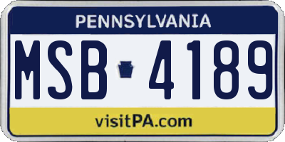 PA license plate MSB4189