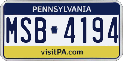 PA license plate MSB4194
