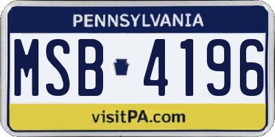 PA license plate MSB4196