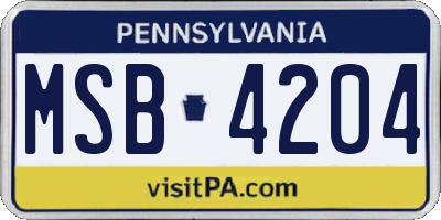 PA license plate MSB4204