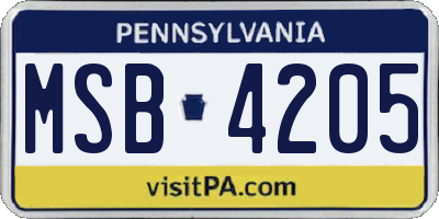 PA license plate MSB4205