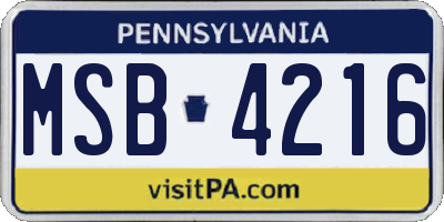PA license plate MSB4216