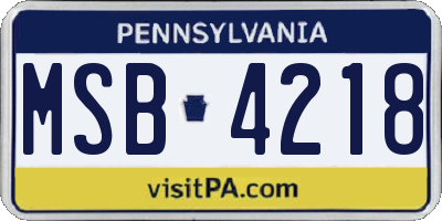 PA license plate MSB4218
