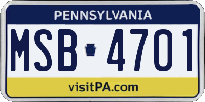PA license plate MSB4701