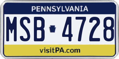 PA license plate MSB4728