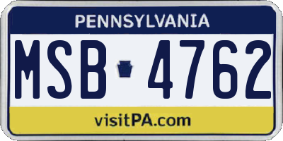 PA license plate MSB4762