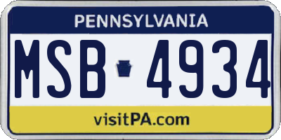 PA license plate MSB4934