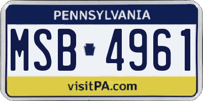 PA license plate MSB4961