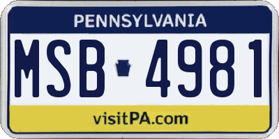 PA license plate MSB4981