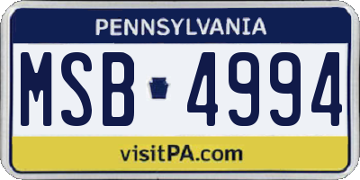 PA license plate MSB4994