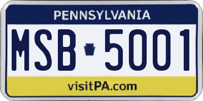 PA license plate MSB5001