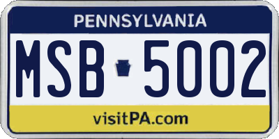 PA license plate MSB5002