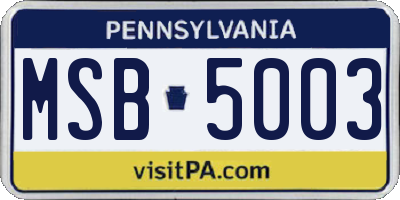 PA license plate MSB5003