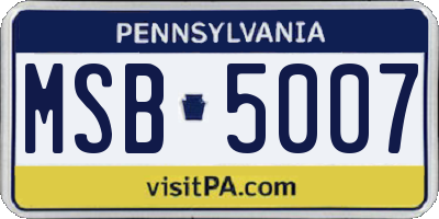 PA license plate MSB5007