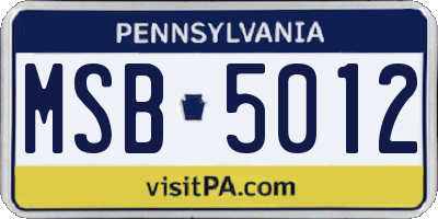 PA license plate MSB5012