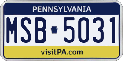PA license plate MSB5031
