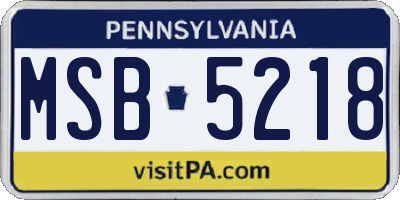 PA license plate MSB5218