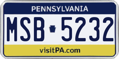 PA license plate MSB5232