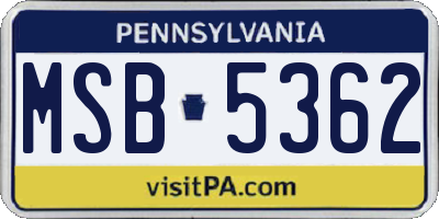 PA license plate MSB5362