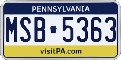 PA license plate MSB5363