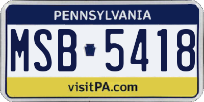 PA license plate MSB5418