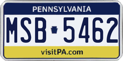 PA license plate MSB5462